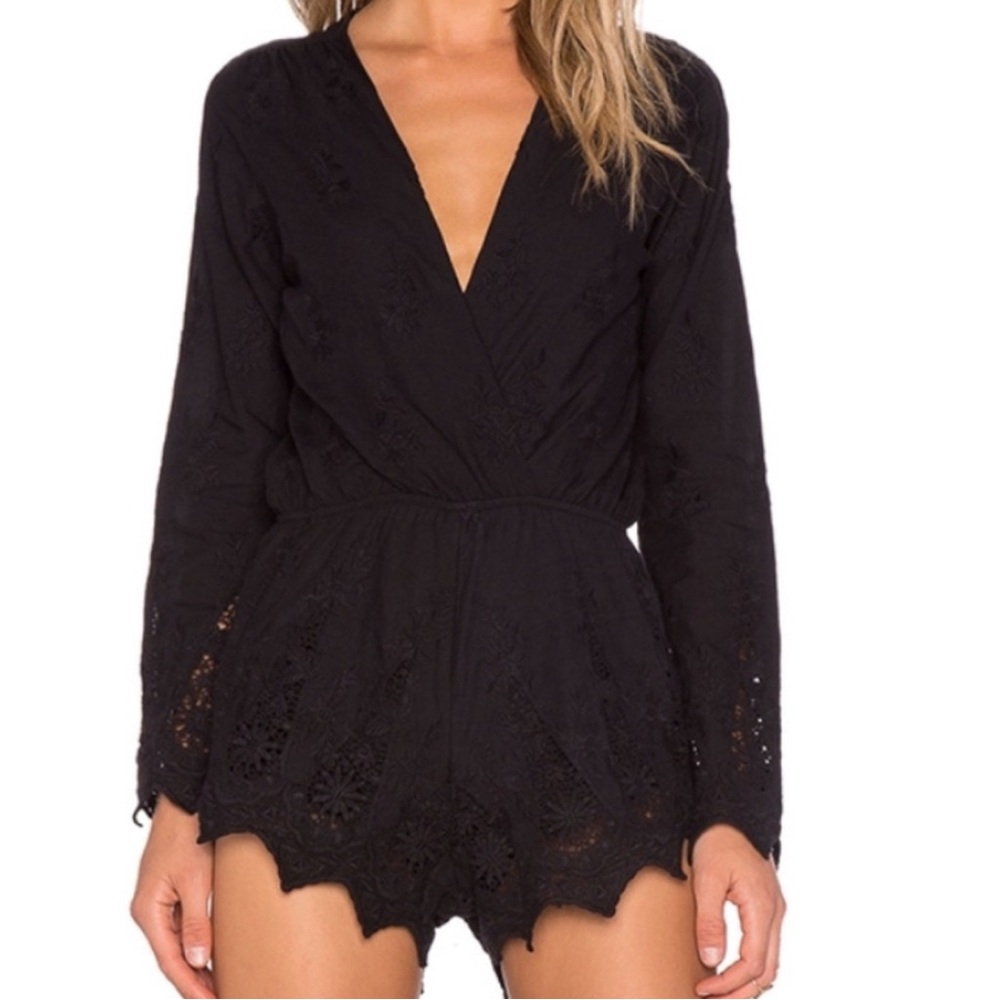 ✨ Stone Cold Fox Black Embroidered Romper
